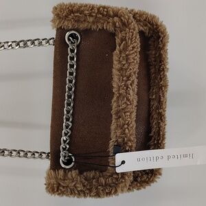 Stradivarius faux brown leather cross body chain strap purse new with tags